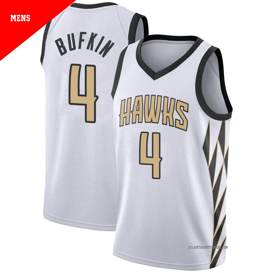 ＃4 Men's Kobe Bufkin Atlanta Hawks 2018/19 Swingman White JerseyCity Edition