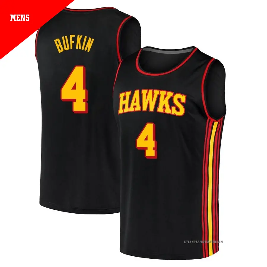 ＃4 Men's Kobe Bufkin Atlanta Hawks 2020/21 Fast Break Black JerseyStatement Edition