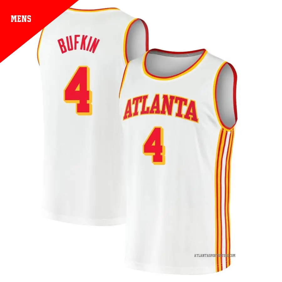 ＃4 Men's Kobe Bufkin Atlanta Hawks 2020/21 Fast Break White JerseyAssociation Edition