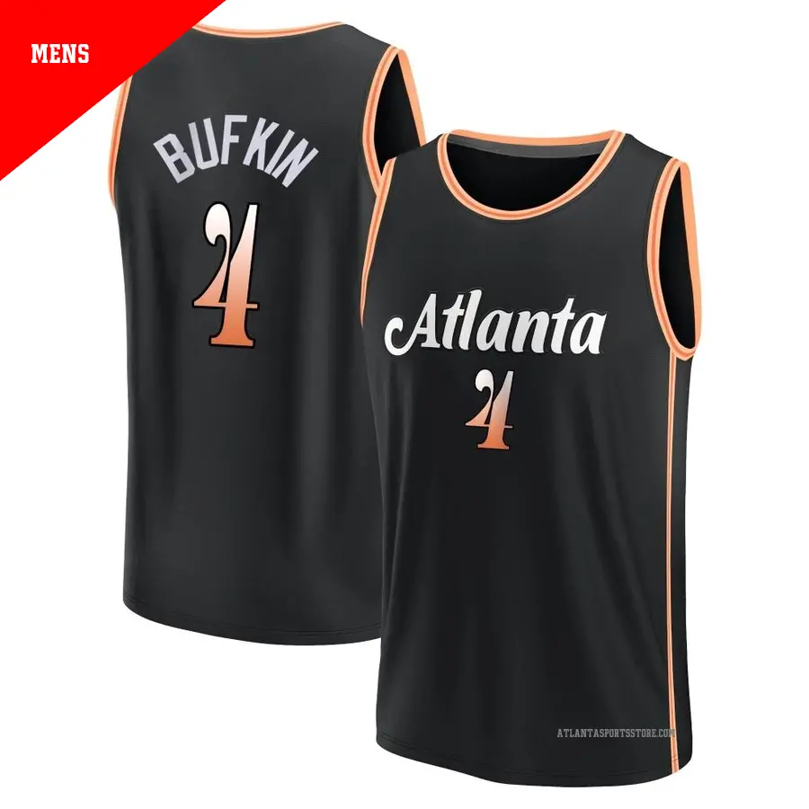 ＃4 Men's Kobe Bufkin Atlanta Hawks 2022/23 Fast Break Black City Edition Jersey