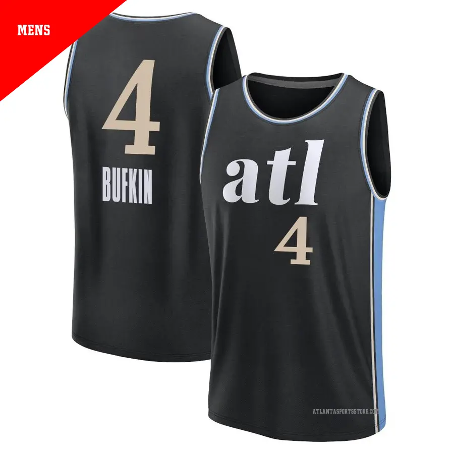 ＃4 Men's Kobe Bufkin Atlanta Hawks 2023/24 Fast Break Black City Edition Jersey