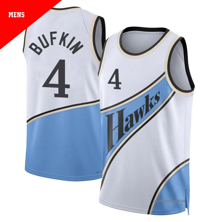 ＃4 Men's Kobe Bufkin Atlanta Hawks 2024/25 Swingman White City Edition Jersey