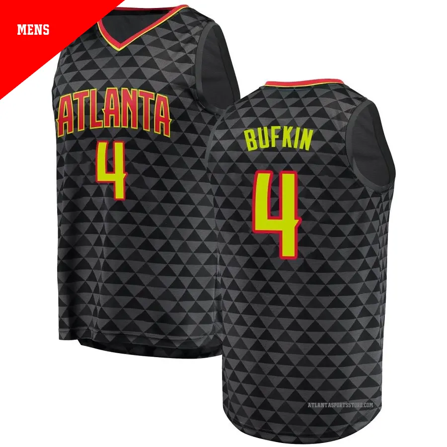 ＃4 Men's Kobe Bufkin Atlanta Hawks Black Fast Break JerseyIcon Edition