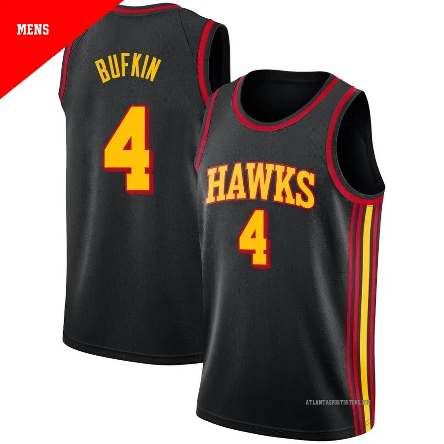 ＃4 Men's Kobe Bufkin Atlanta Hawks Black Swingman JerseyStatement Edition