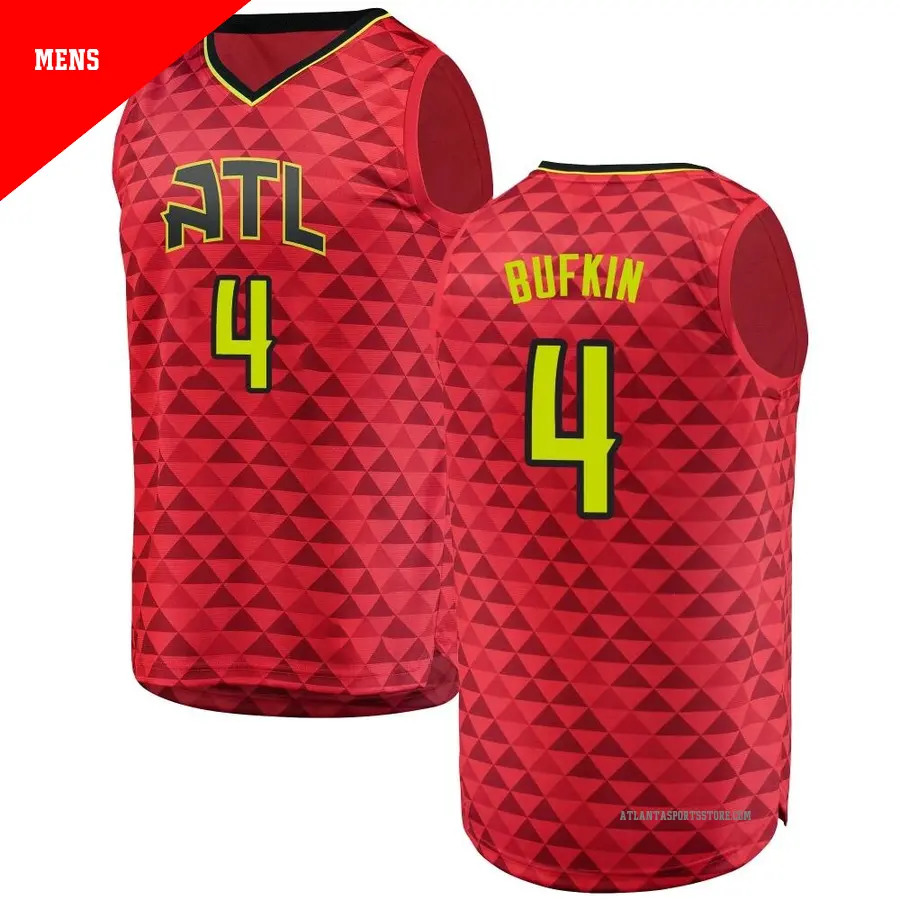 ＃4 Men's Kobe Bufkin Atlanta Hawks Red Fast Break JerseyStatement Edition