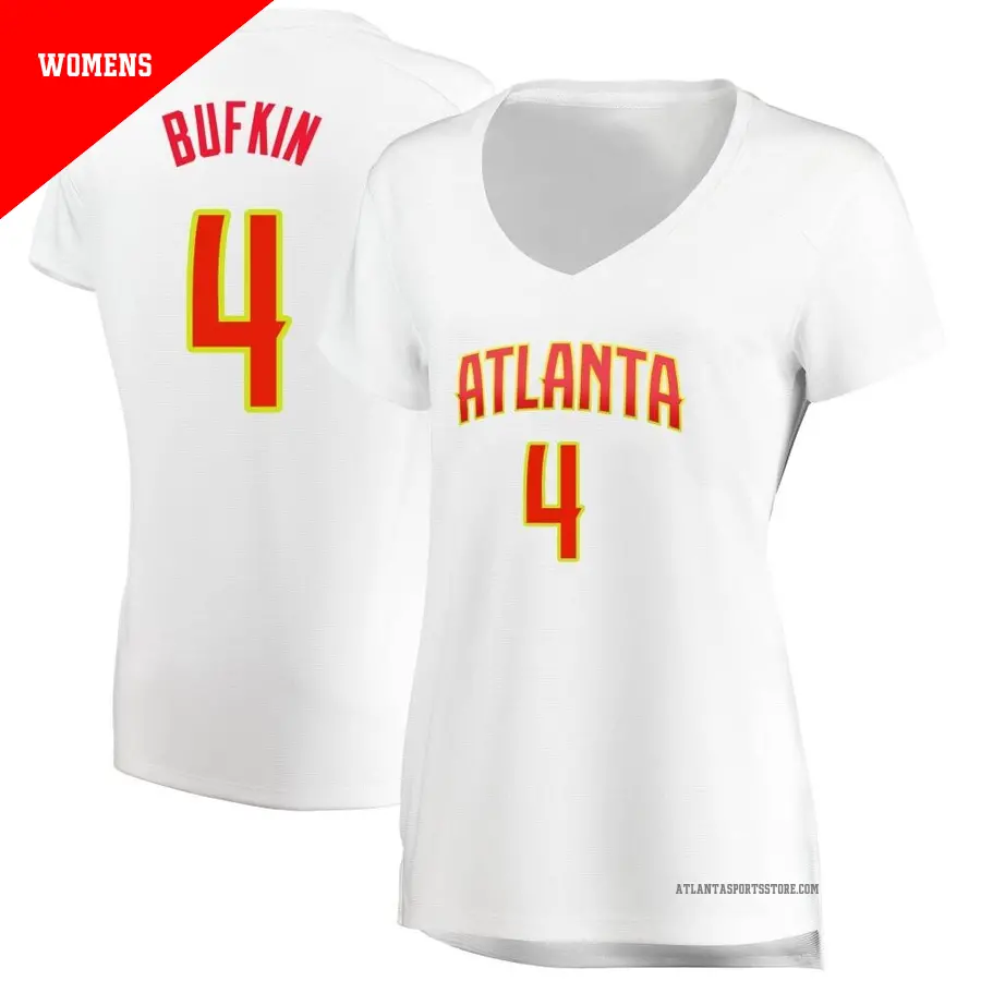 ＃4 Women's Kobe Bufkin Atlanta Hawks White Fast Break JerseyAssociation Edition