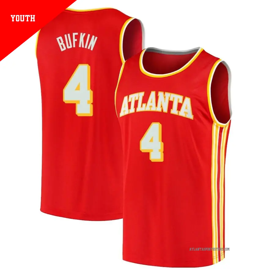 ＃4 Youth Kobe Bufkin Atlanta Hawks 2020/21 Fast Break Red JerseyIcon Edition