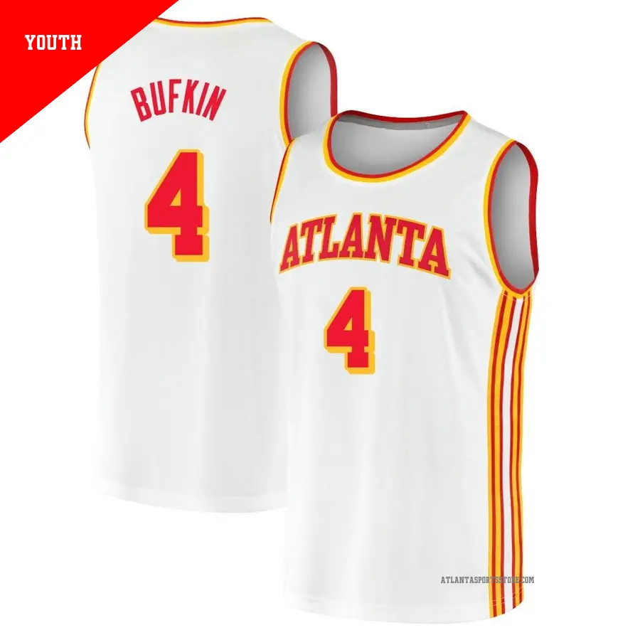 ＃4 Youth Kobe Bufkin Atlanta Hawks 2020/21 Fast Break White JerseyAssociation Edition