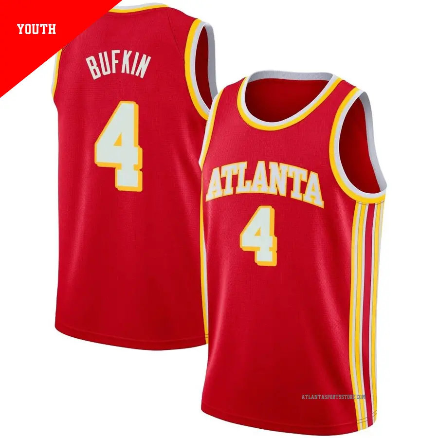 ＃4 Youth Kobe Bufkin Atlanta Hawks 2020/21 Swingman Red JerseyIcon Edition