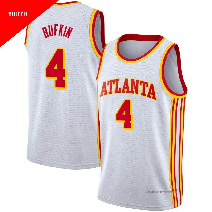 ＃4 Youth Kobe Bufkin Atlanta Hawks 2020/21 Swingman White JerseyAssociation Edition