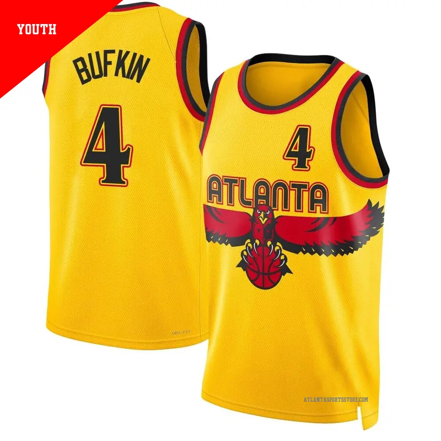 ＃4 Youth Kobe Bufkin Atlanta Hawks 2021/22 Swingman Yellow City Edition Jersey