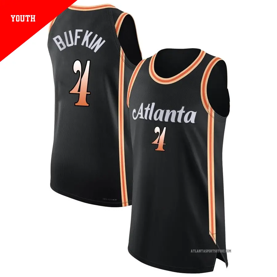 ＃4 Youth Kobe Bufkin Atlanta Hawks 2022/23 Authentic Black City Edition Jersey