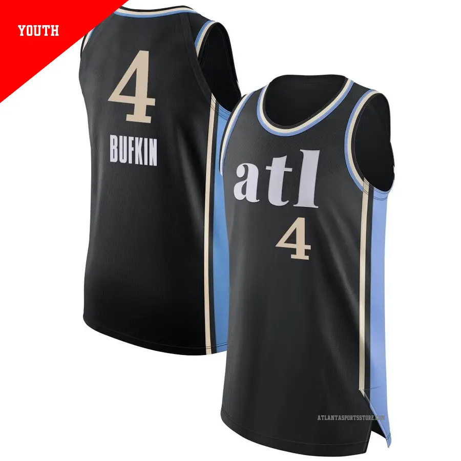 ＃4 Youth Kobe Bufkin Atlanta Hawks 2023/24 Authentic Black City Edition Jersey