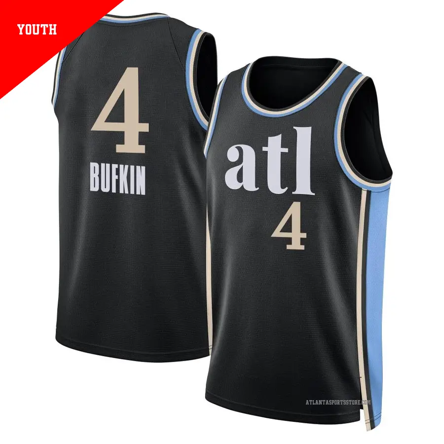 ＃4 Youth Kobe Bufkin Atlanta Hawks 2023/24 Swingman Black City Edition Jersey