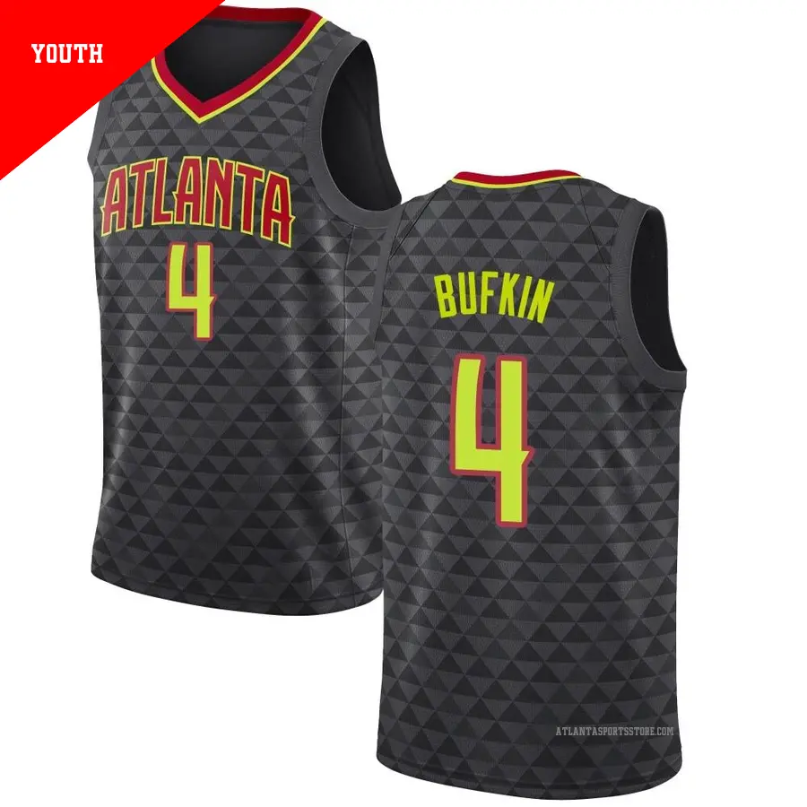 ＃4 Youth Kobe Bufkin Atlanta Hawks Black Swingman JerseyIcon Edition