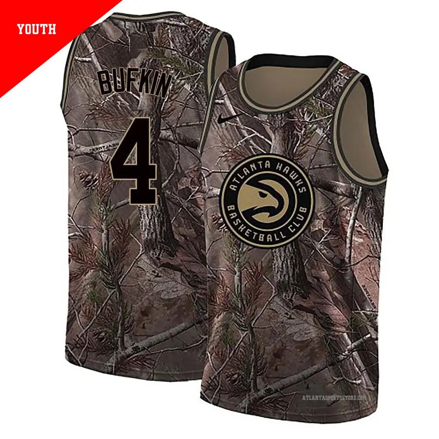 ＃4 Youth Kobe Bufkin Atlanta Hawks Camo Swingman Realtree Collection Jersey