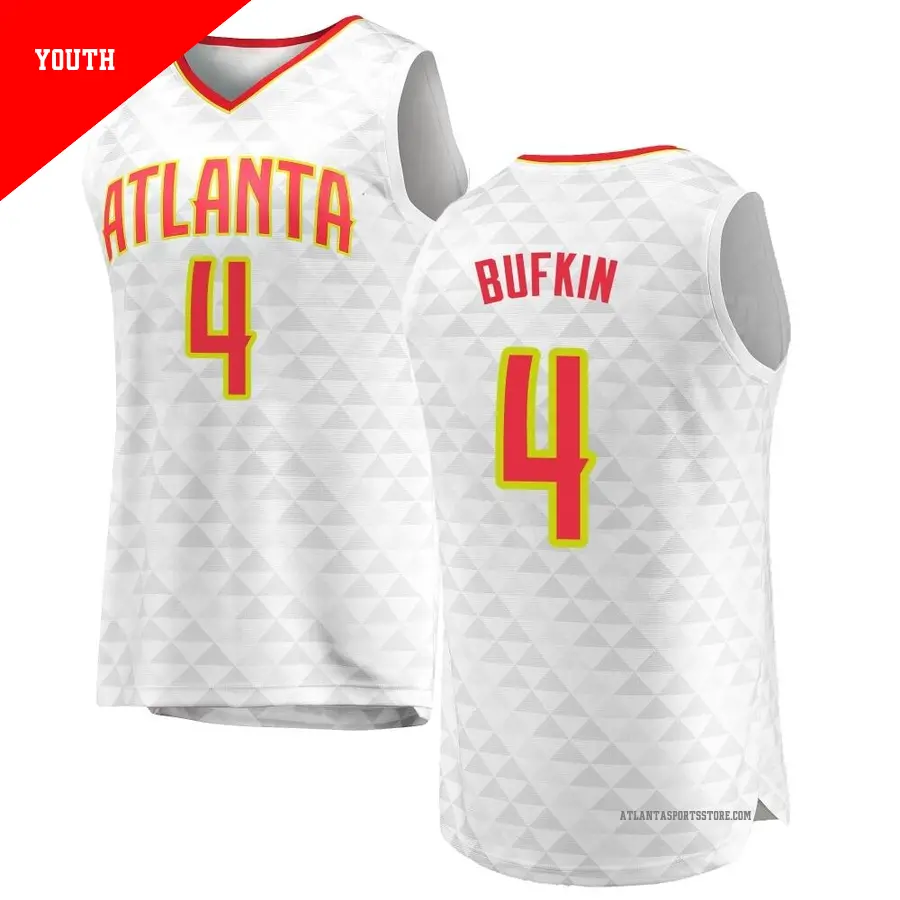 ＃4 Youth Kobe Bufkin Atlanta Hawks White Fast Break JerseyAssociation Edition